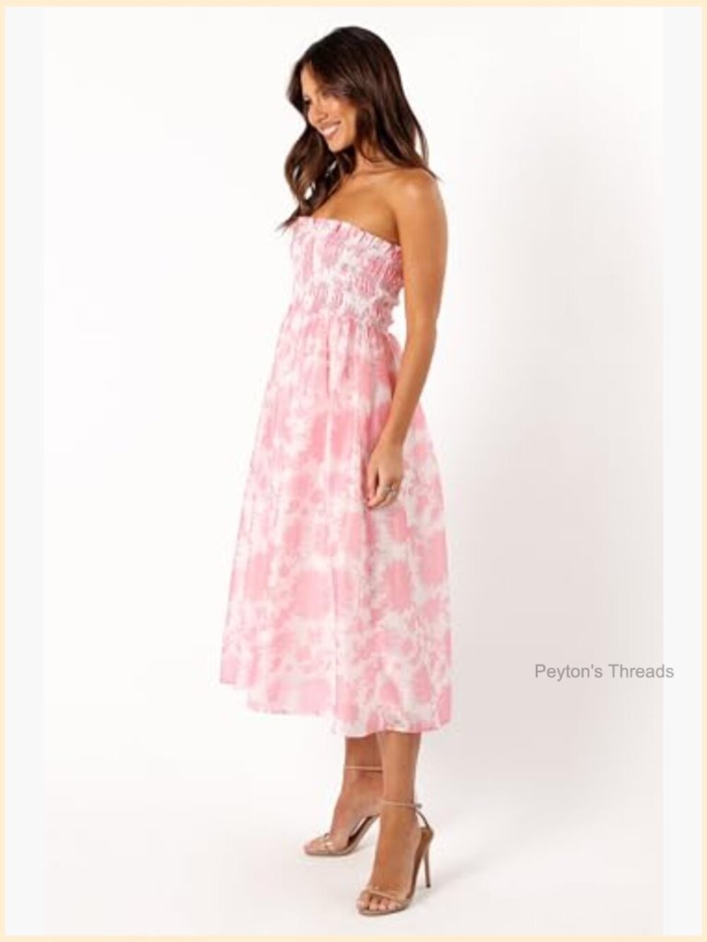 Strapless Midi Dress with Floral Pattern - Picture 2 of 5